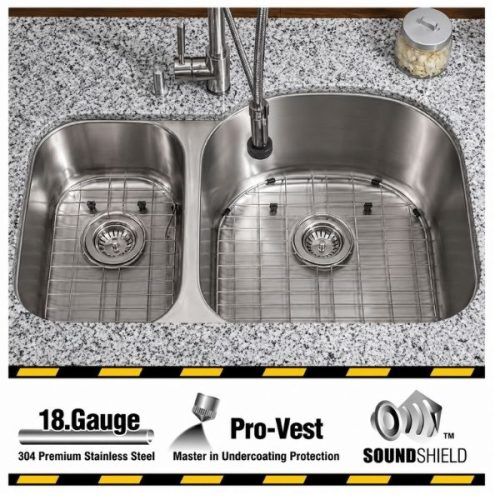HERCULES 1-1/2 double bowl undermount kitchen sink in 18 gauge stainless steel