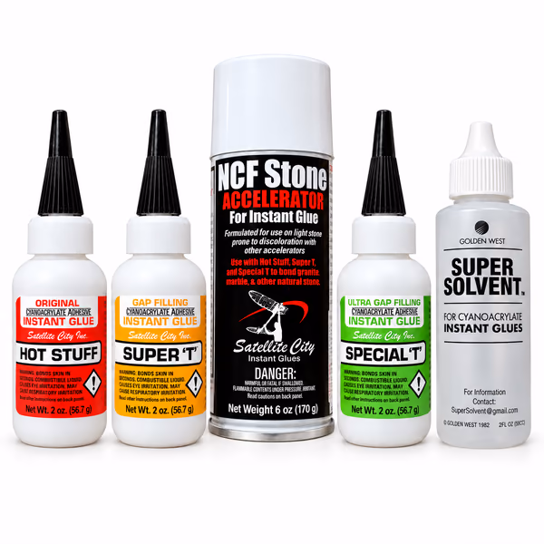 Satellite City Granite Repair Kit with Hot Stuff Thin, Super T Medium, Special T Thick, NCF Stone and Super Solvent