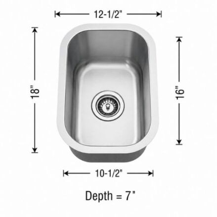 Small single bowl undermount kitchen sink in 18 gauge stainless steel
