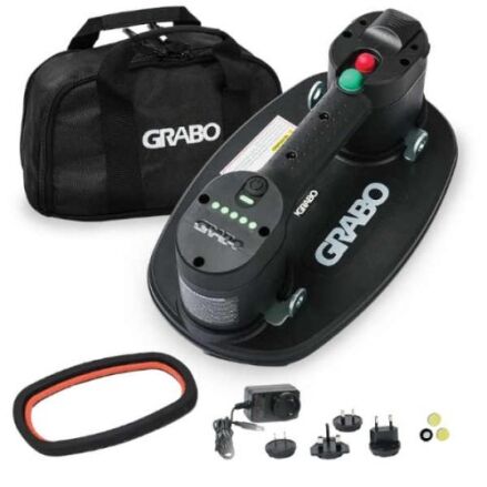 GRABO V2 cordless vacuum lifter with analog pressure gauge and foam seal for glass and tile lifting