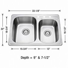 Double equal bowl drop-in kitchen sink in stainless steel
