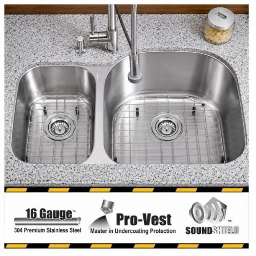HERCULES 1-1/2 double bowl reverse undermount kitchen sink in 16 gauge stainless steel with satin finish