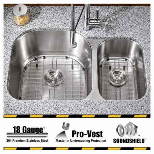 HERCULES 1-1/2 double bowl undermount kitchen sink in 18 gauge stainless steel
