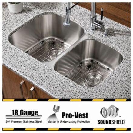 ORION 1-3/4 reverse double bowl undermount kitchen sink in 18 gauge stainless steel