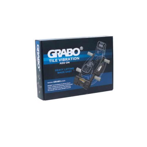 GRABO Tile Vibration attachment locked onto vacuum lifter anchor points for mortar settling